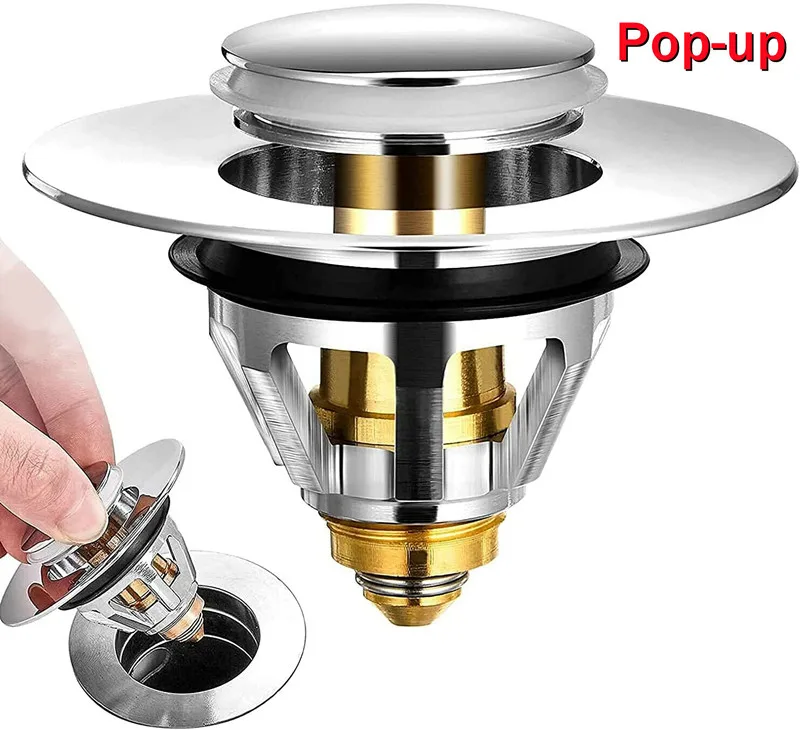 

1pc Universal Basin Sink Pop-Up Drain Filter Bathroom Stainless Steel Bounce Core Push-Type Kitchen Faucet Waste Stopper 33.5mm