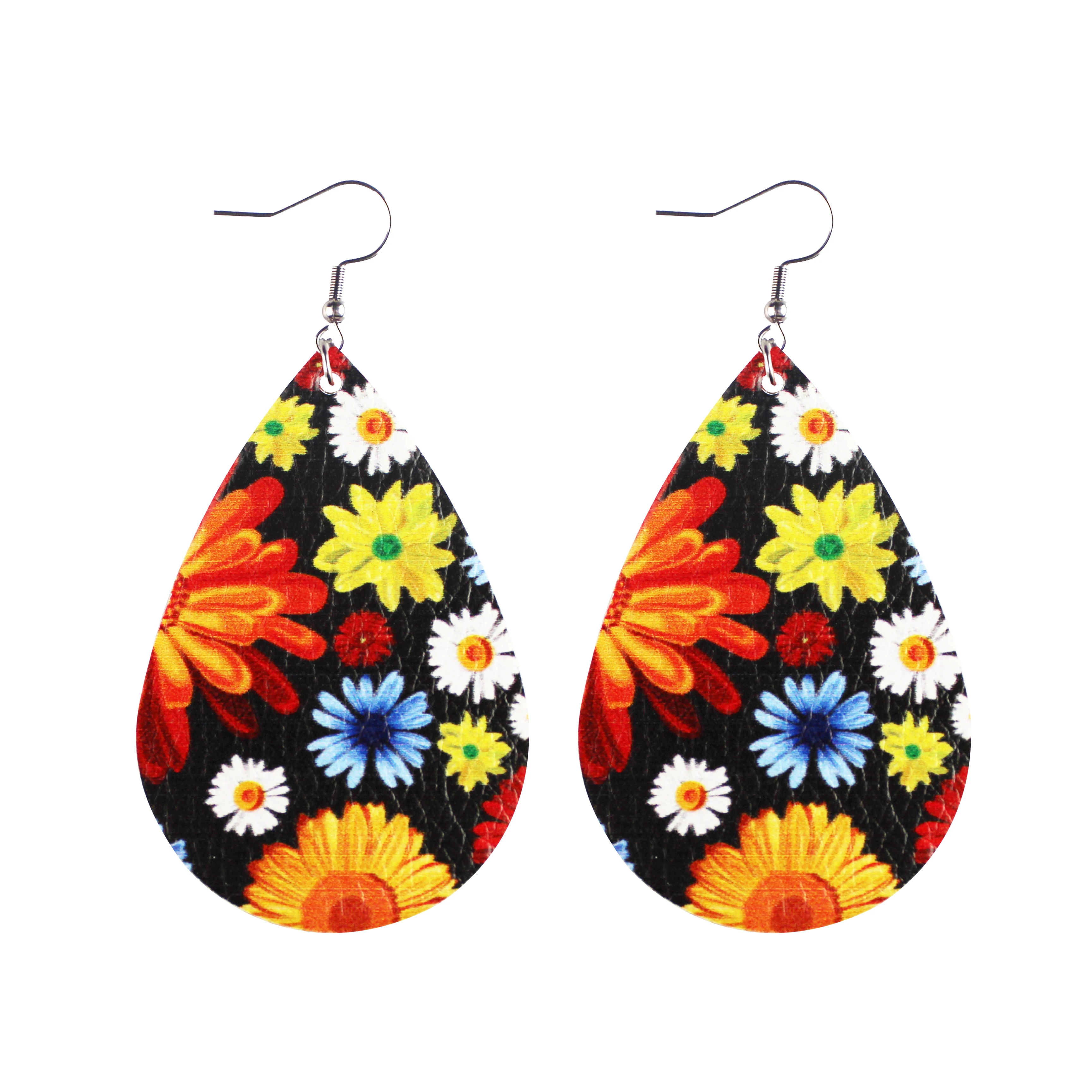 

2 PCS Sunflower Print PU Leather Drop Earrings Dangle Drop Earrings Valentine's Day Gift Love Fashion Jewelry Wholesale Party