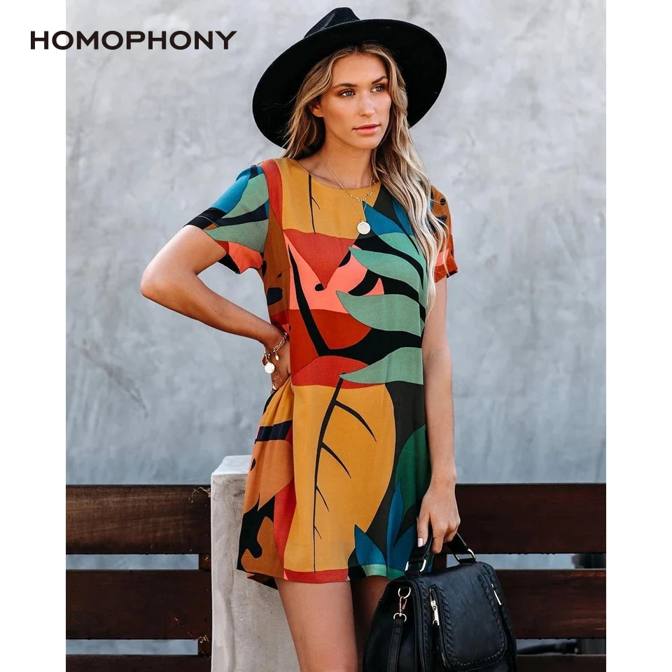 

Платье HOMOPHONY с принтом граффити, летнее платье с круглым вырезом, повседневное прямое платье, платье с цветными листьями, уличная мода, уличн...