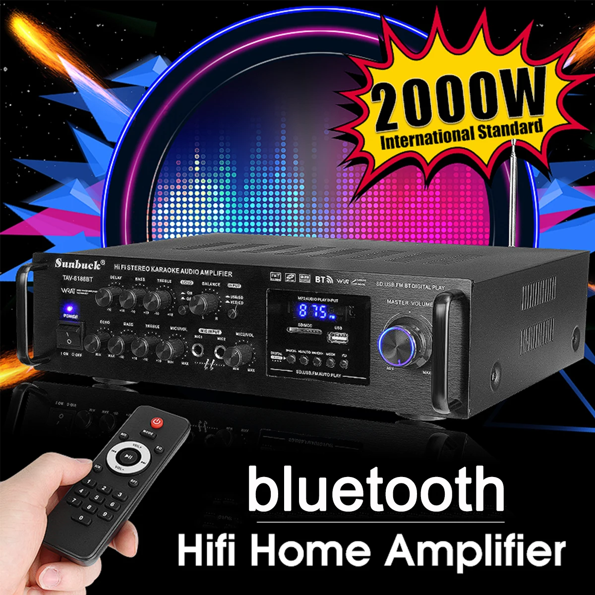 

Усилитель мощности, 2000 Вт, 110 В, 220 В, bluetooth, 4 Ом