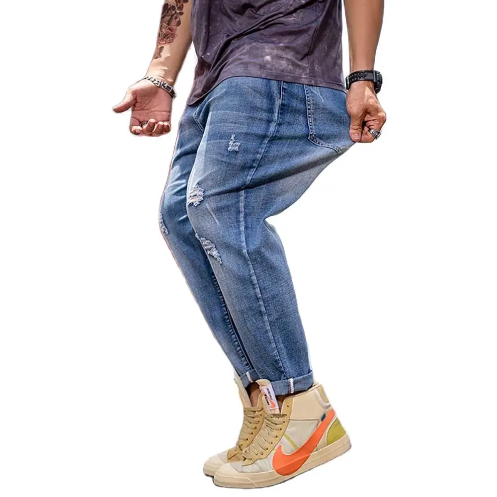 Новая мода размера плюс рваные джинсы для мужчин повседневные джинсовые штаны