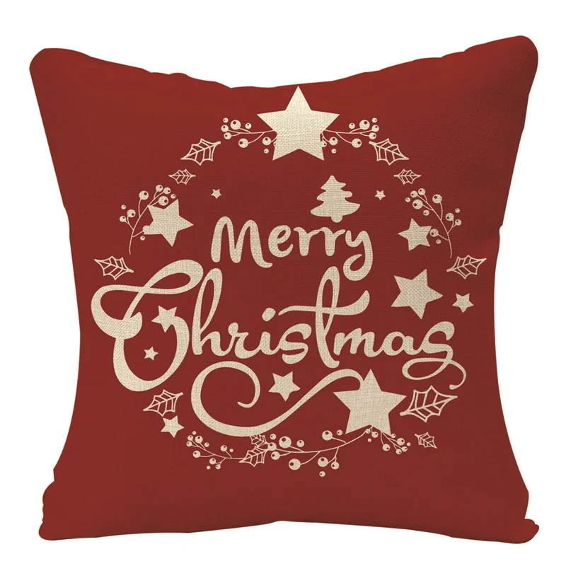 

Merry Christmas Cushion Cover Red Snowflake Linen Pillow Cover Decorative Pillows Home Decoration Throw Pillowcase