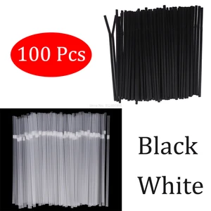 100Pcs Black/White Drinking Disposable Straws For Wedding Party Supplies Plastic Straws Kitchen Bar 