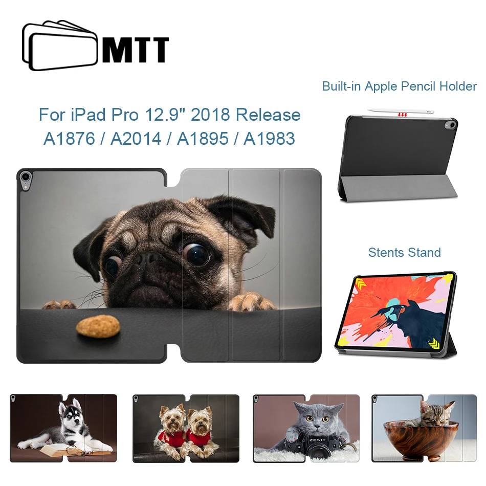 MTT из искусственной кожи чехол для iPad Pro 12,9 дюйма выпуск A1895 A003 Магнитный трехслойный флип смарт-чехол милый кот и собака чехол для планшета