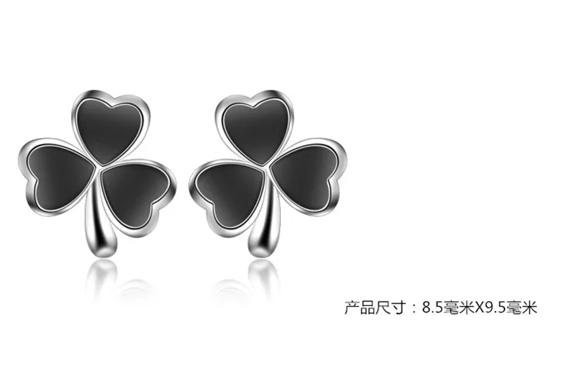 Женские серьги гвоздики из серебра 925 пробы с черным клевером|Серьги-гвоздики| |