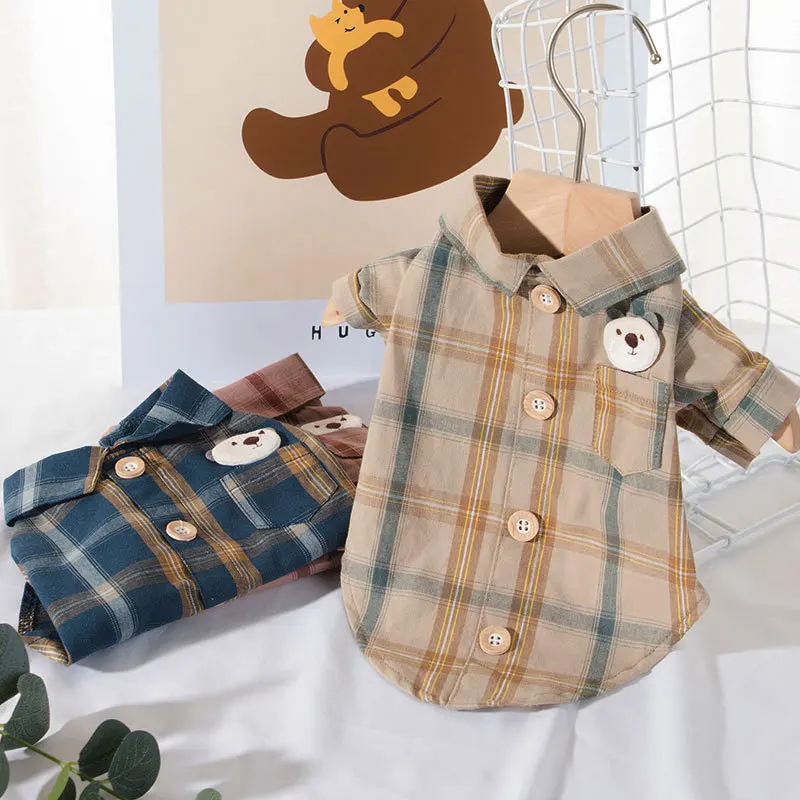 

Pet Dog Cat Clothes Spring Autumn Cotton Gentry Plaid Dog Shirts For Small Pets Yorke Poodle Classic Base Two Legs Dog Clothing
