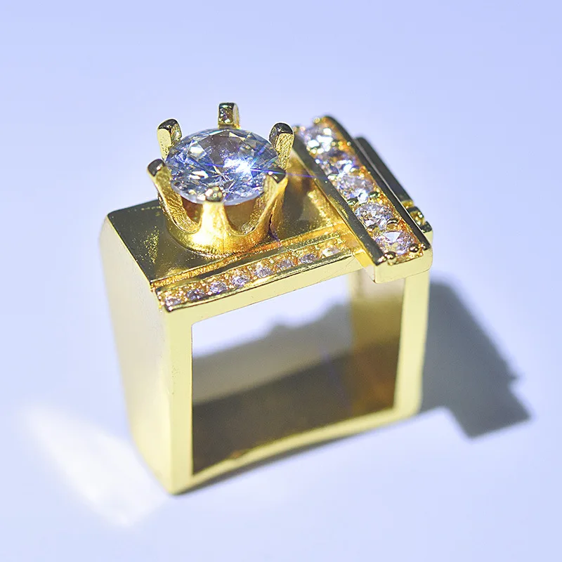 14K золото Круглый Алмаз ювелирные изделия кольцо для женщин роскошный белый