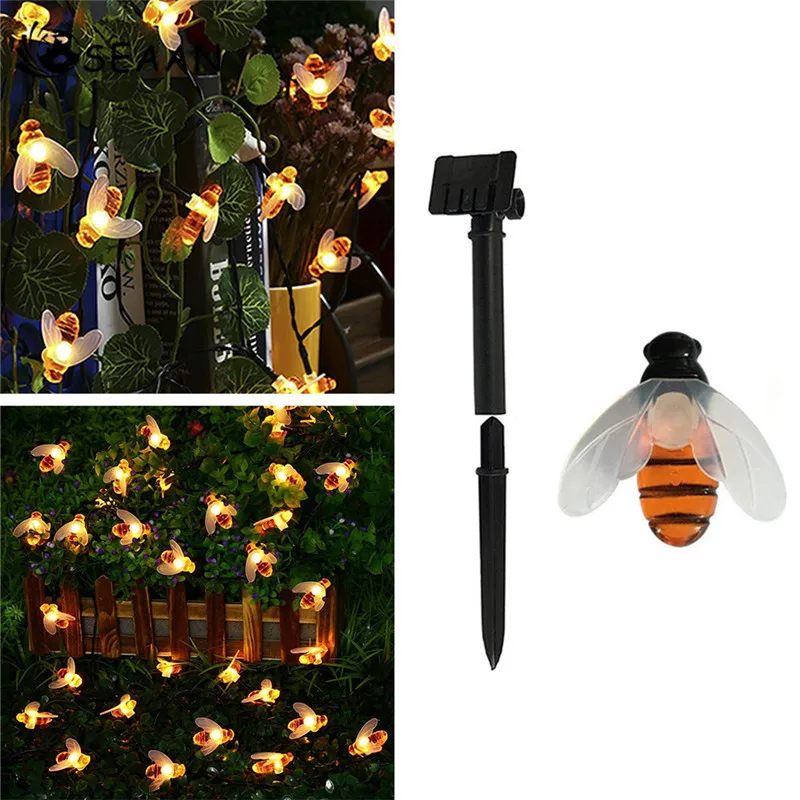 20 шт. светодиодный солнечный свет пчелы 5 м Рождественские огни мигающие на