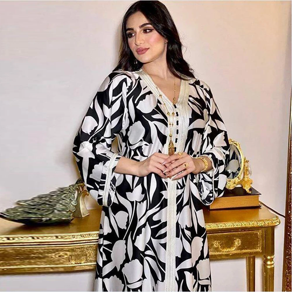 Женское атласное платье-кафтан длинное платье-хиджаб в мусульманском стиле |