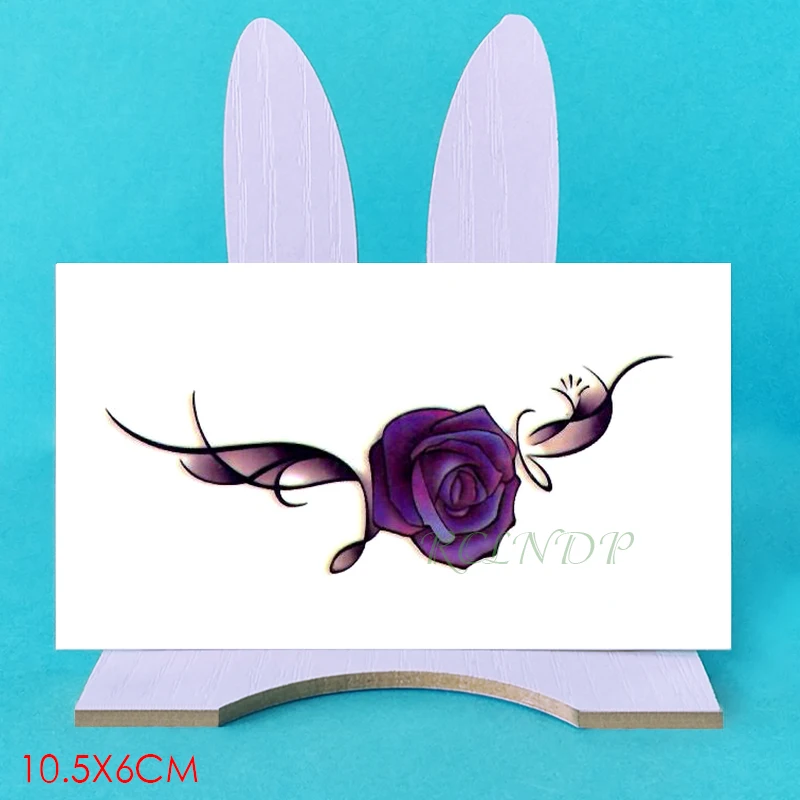 Waterproof Temporary Tattoo sticker purple rose flower leaf plant small tatto flash tatoo fake tattoos for girl women kid | Красота и