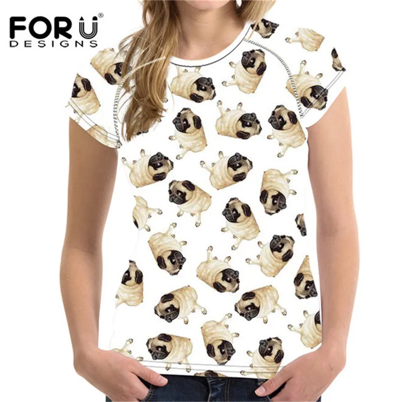 Футболка FORUDESIGNS в стиле Харадзюку с изображением мопса и собаки женские футболки