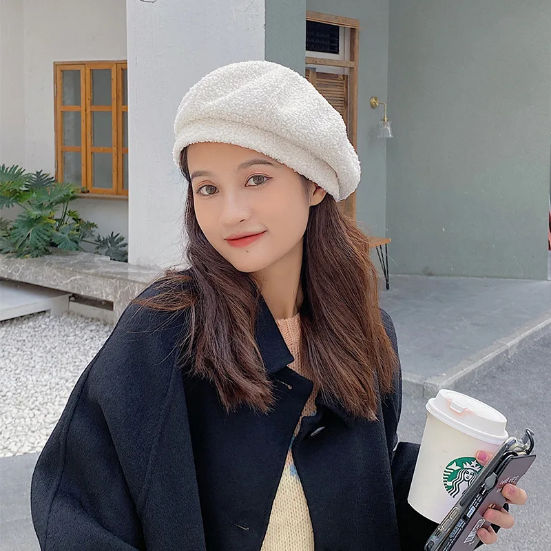 

Зимний берет женский весенний Модный Универсальный берет художника женская имитация кашемира однотонная шапка с бутонами 2021