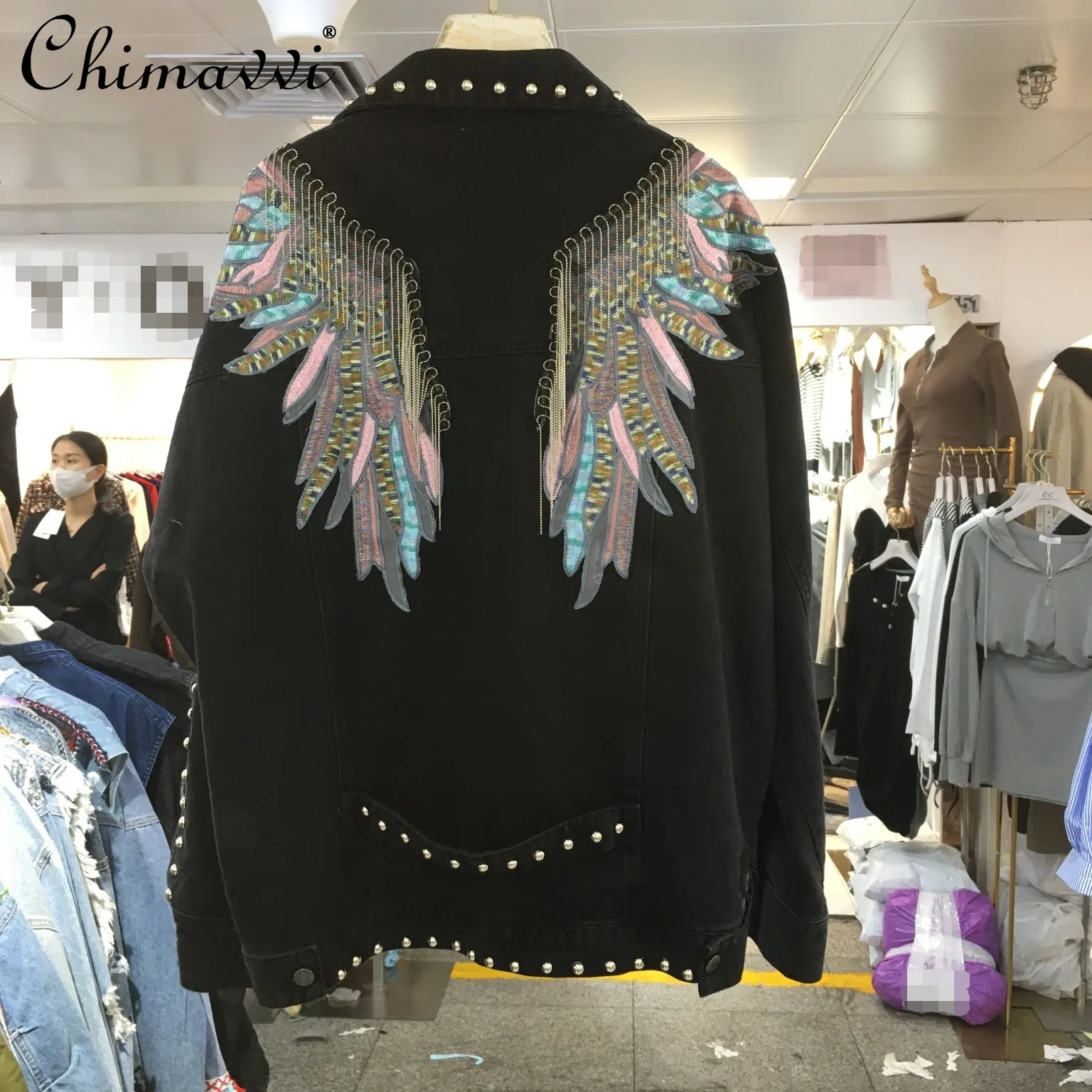 

Fringe Denim Jacket for Women 2021 Autumn Loose Slimming Wings Embroidery Coat Female Casual Tassel Long Sleeve Jacket
