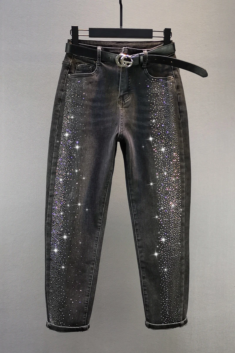 

Jeans Women's 2020 Autumn New Cotton Elastic High Waist Loose Hot Drilling Pants Harlan Pants Female Casual Jeans Woman Jean