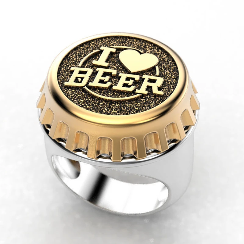 New Personality Creative Beer Cover Punk Men Ring Carving I love Fashion Cool for Hip Hop Anniversary Gift Jewelry | Украшения и