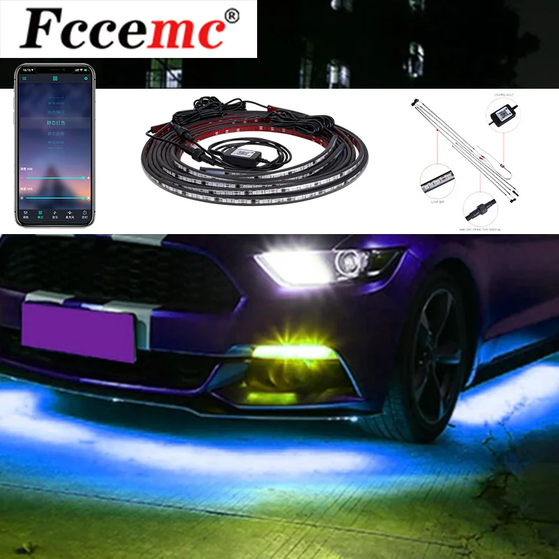 

Car RGB Underbody Lights LED Chassis Light APP Music Control Flexible Strip Underglow Lights Atmosphere Decorative Lamp For Car