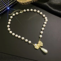 bohemian teardrop shaped imitation pearls pendant necklace for women hip hop pearl chain choker necklace