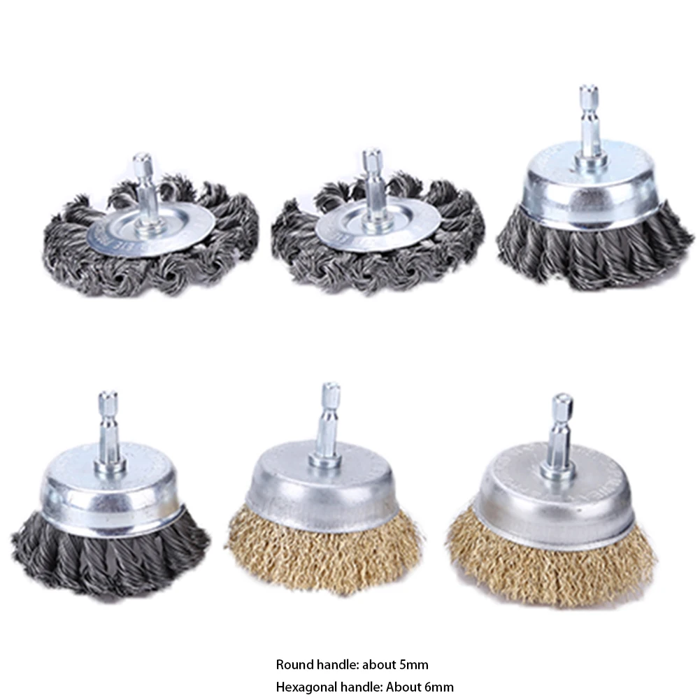 

6pcs Rotary Flat Steel Wire Brushes Set with Handle Rust Removal Polishing Grinding Cleaning Brush Tool for Hand Drill Metal