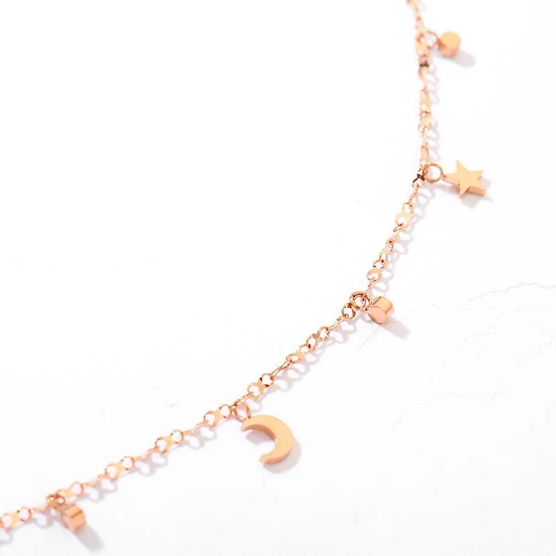 Hot sale S925 rose gold anklet Japanese and Korean version of women's white copper jewelry stars moon | Украшения и
