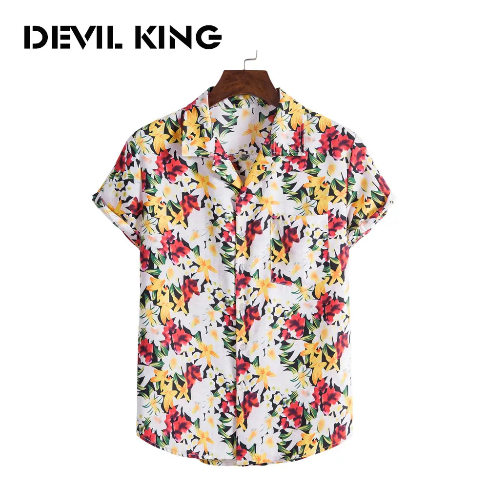 

DEVIL KING Men's New Hawaiian Style Short-sleeved Printed Shirt #XH20