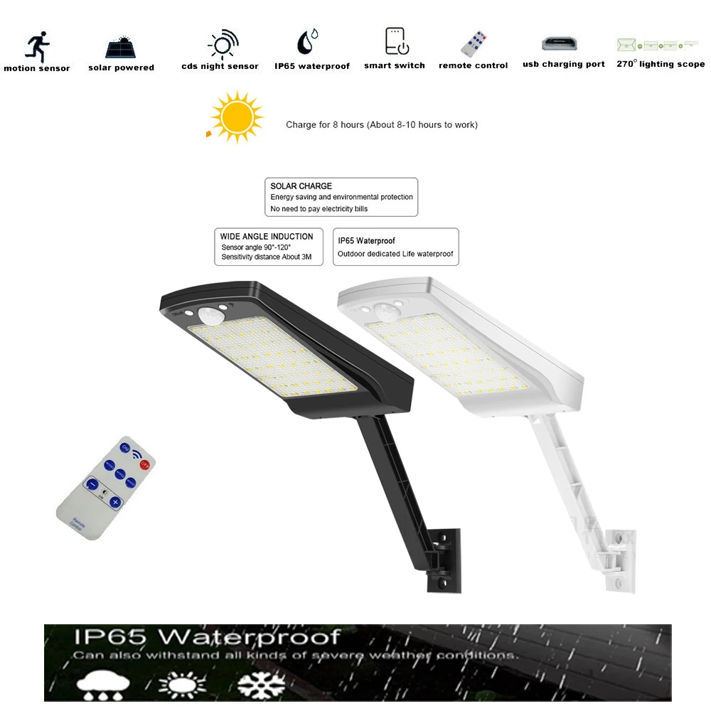 

56 LED Solar Lamp Outdoor remote control Solar Lamps PIR Motion Sensor Street Flood light Spot light solar street light