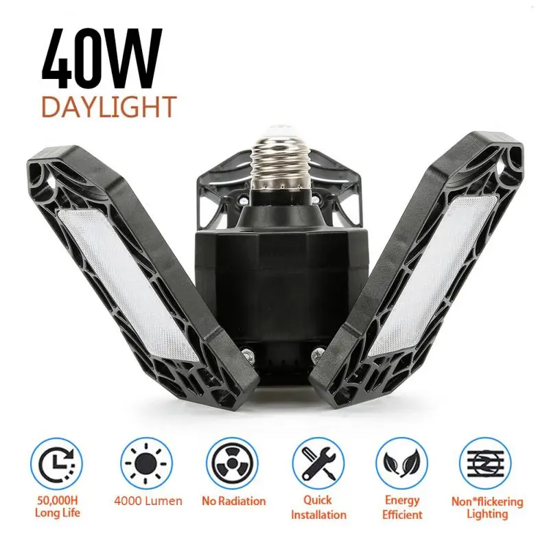 

40W LED Garage Light 360 Degrees Deformable Ceiling Light Home Warehouse Workshop AC85-265V 36LED E26 6000K Folding Lamp Hot