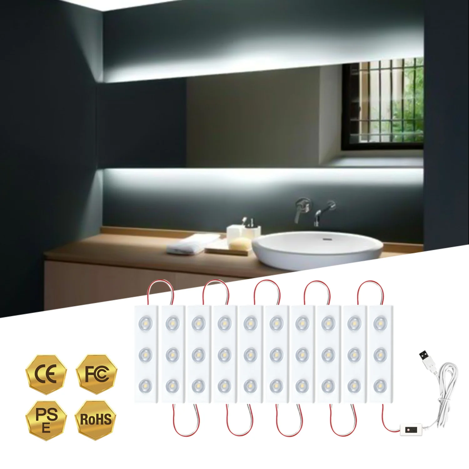 

Настенный светодиодный светильник для зеркала для макияжа, лампа для туалетного столика с регулируемой яркостью и USB-зарядкой, комплект лам...