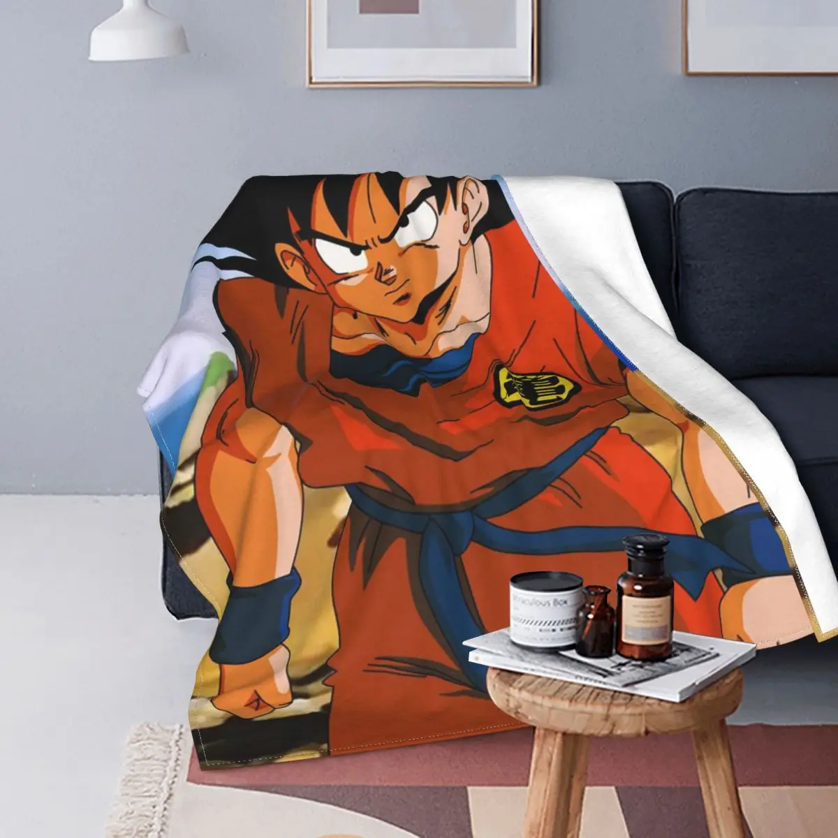 

Son Goku-Manta fuerte de lana estampada, manta ligera Multifunction de Anime Japones para cama, sofada, colcha fina de felpa