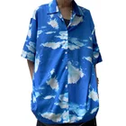 Топ женский блузка хараджуку с принтом голубого неба, Повседневная Свободная рубашка с коротким рукавом, уличная одежда, лето 2021
