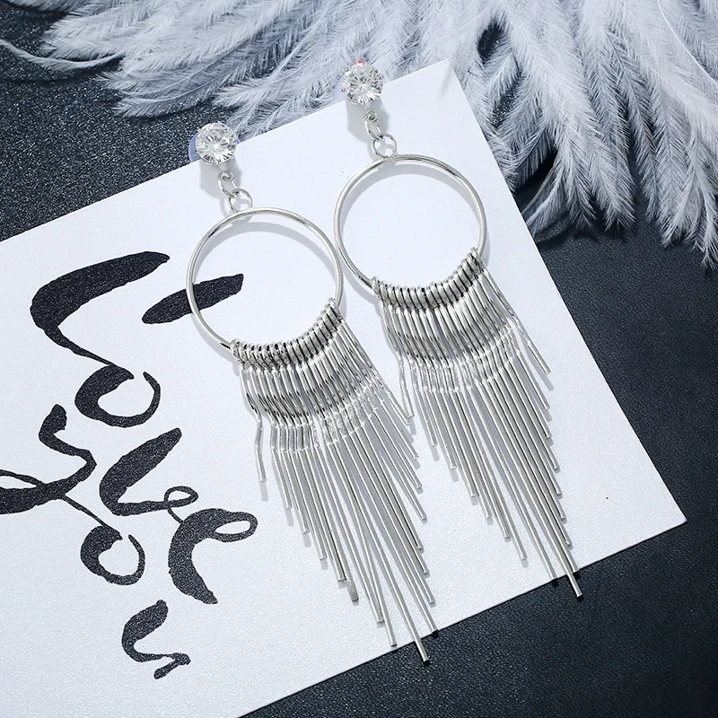 

100pcs/lot Korean zircon exaggerated female European and American metal long tassel earrings fashion earrings jewelry