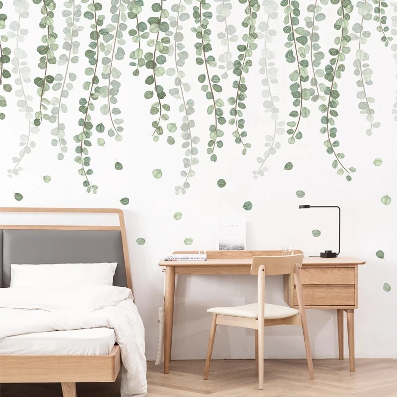 

DIY Green Rattan Plants Wall Stickers Flowers Teenager Bedroom Living Room Decoration Home Decals for Furniture Wallpaper Mural