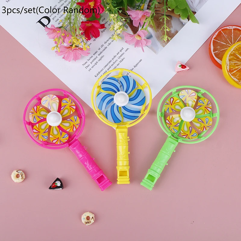 

3Pcs/set Plastic Windmill Whistling Handle Toys Pinwheel For Children random
