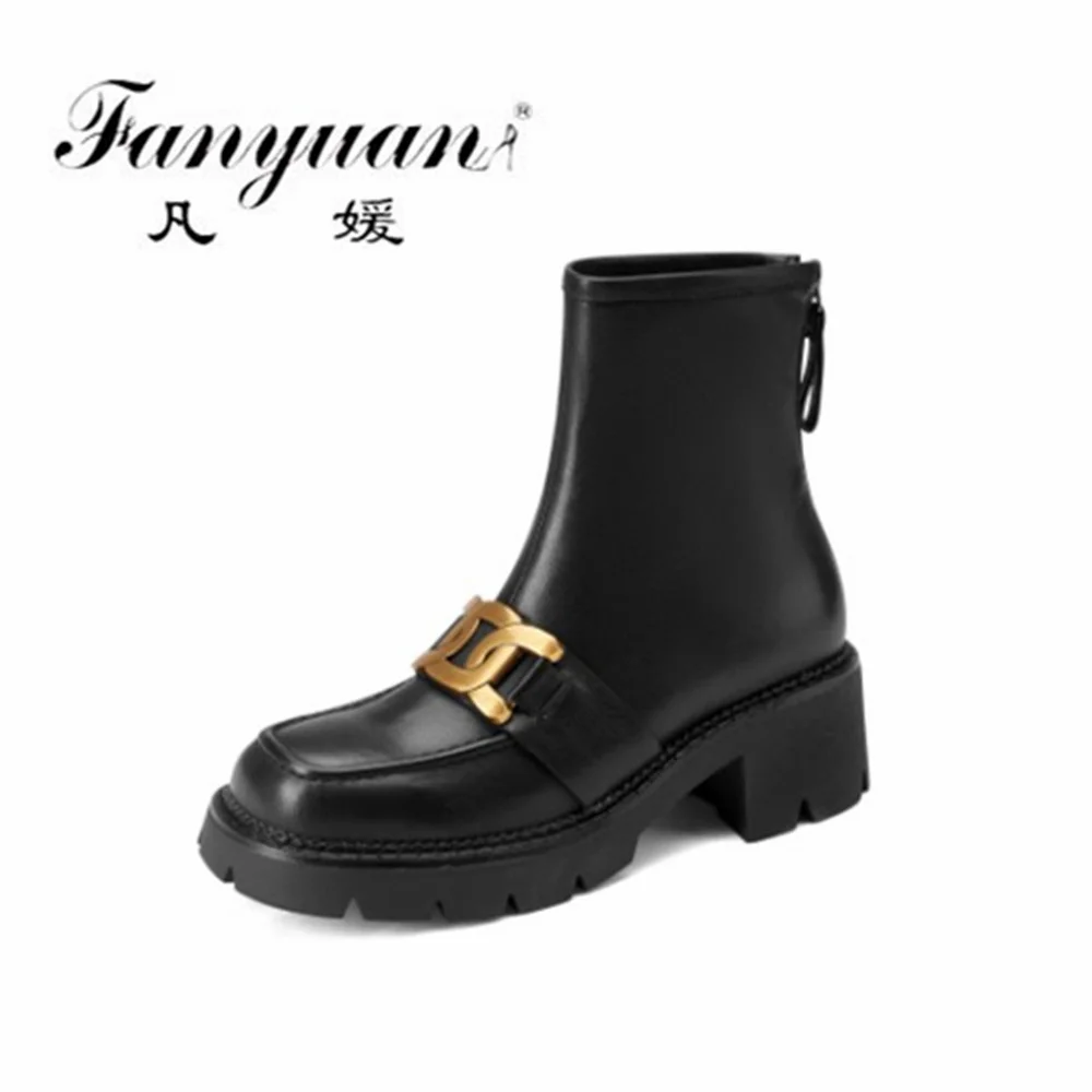 

Fanyuan Female Concise Retro Mature Women Ankle Boots Cross-Tied High Heels Autumn Winter Office Back Zipper Classic Shoes Woman