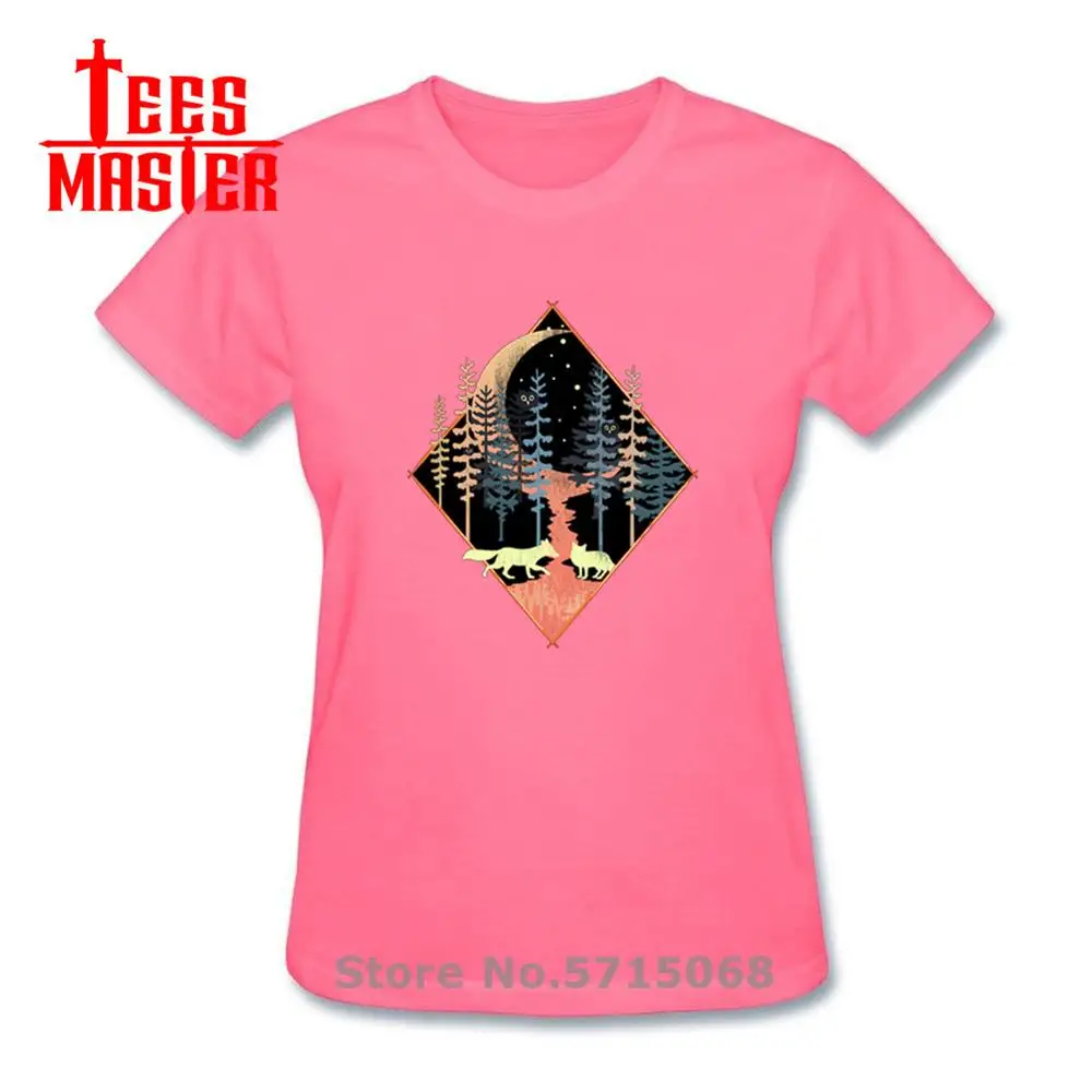 Женская хлопковая Футболка с изображением ночных деревьев лесных гор лунных Лис