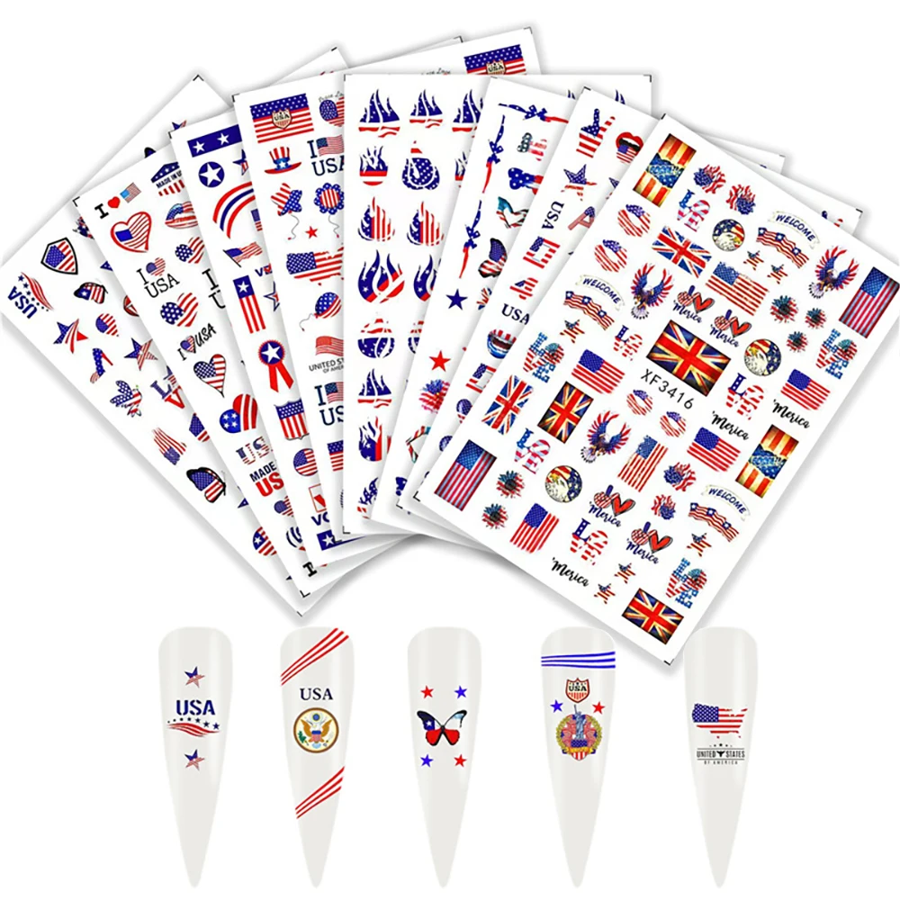 

8pcs/Set of 3D New Product National Flag Nail Art Stickers National Day DIY Independence Day Flag Element Nail Art Stickers