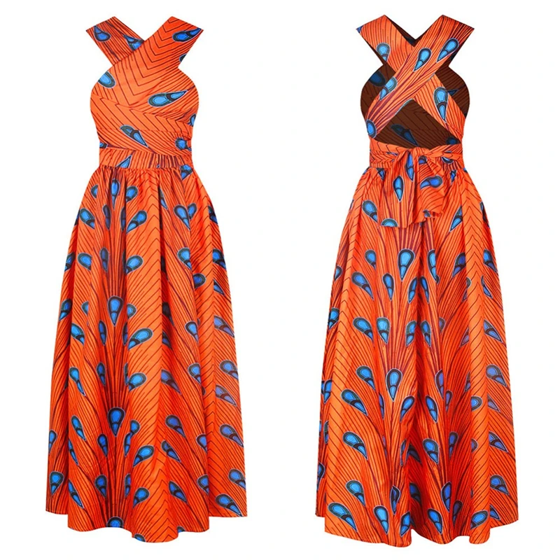 Color 5 Dress Летние африканские платья для женщин вечерние новости Дашики рубашка в африканском стиле одежда длинная одежда Базен DIY шнуровка модная одежда - Цвет: Color 5 Dress