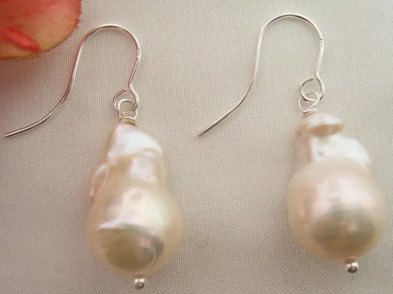 

New 13x18mm White Keshi Baroque Pearl Earrings AA+