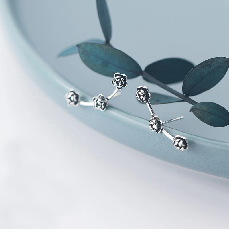 Женские серьги гвоздики из серебра 925 пробы с цветком|Серьги-гвоздики| |