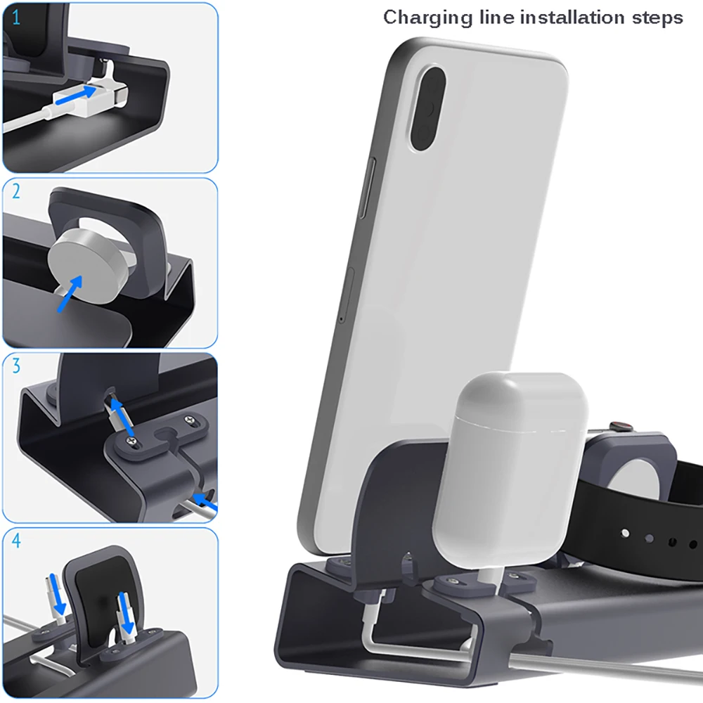 Алюминиевый 3 в 1 зарядная док-станция для iPhone X XR XS Max 8 7 Apple Watch зарядное устройство Держатель для iWatch крепление подставка Док-станция