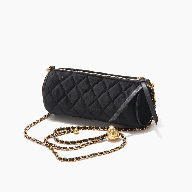 

Elegant Women's Handbags 2021 Summer Barrel-shaped Shoulder Bags For Party Velour Women's Totes Chains Female Bags Ladies Purse