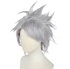 Парик для косплея LOL Riven the Blade of изгнанный, Короткие Серебристые белые волосы для костюма, с конским хвостом