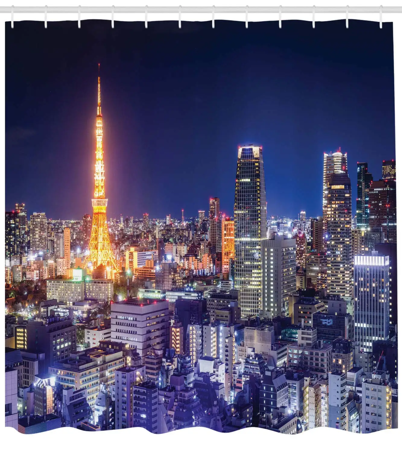 Городская занавеска для душа яркая иллюстрация Токио Япония в ночное время