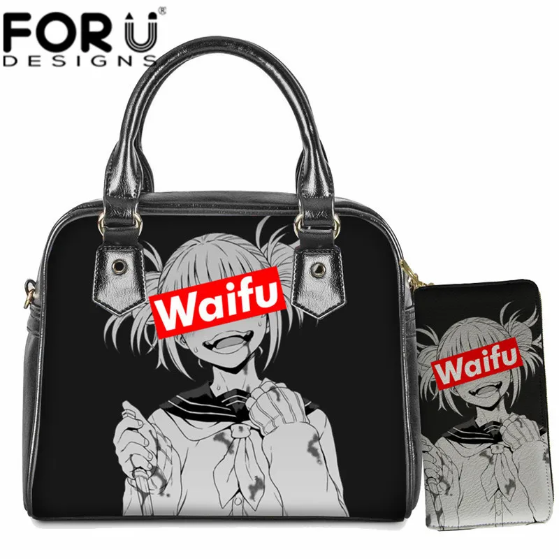 FORUDESIGNS Sugoi Senpai Anime Waifu Printed Shoulder Bags Handbag Women Crossbody Leather Bag Tote 2Pcs/Set Bolsa Feminina | Багаж и