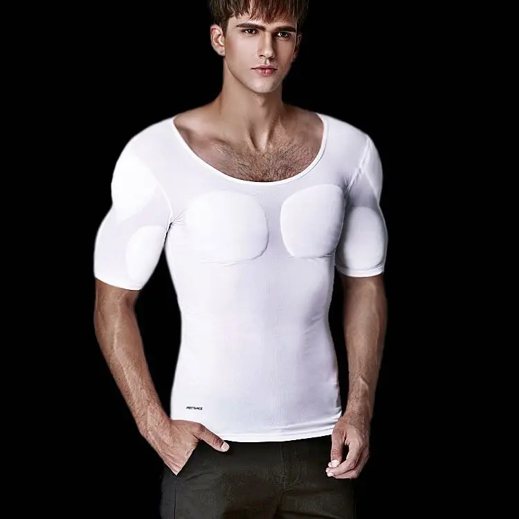 Men Fake Muscle Chest Underwear Padded Shirt Enhancers Male Posture Body Shaper Invisible Increased Bra Shapewear