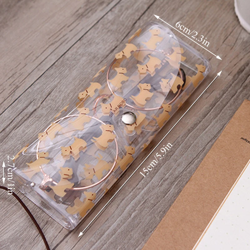 

New Kawaii Transparent Plastic Eye Glasses Protector Case Metal Button Sunglasses Box Fruit Animal Pencil Case Storage Bag