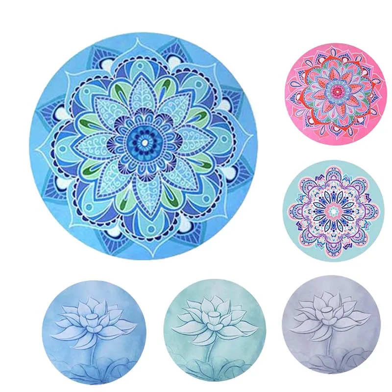 

Round Meditation Yoga Mat Printed Suede Natural Rubber Ultralight Portable Foldable Yoga Cushion with Yoga Mat Storage Bag