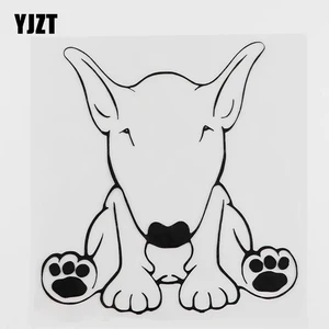 YJZT 13,2 см x 14,2 см, автомобильная наклейка, бультерьер, Виниловая наклейка с принтом собаки, водонепроницаемая, чернаясеребристая, 8A-0009