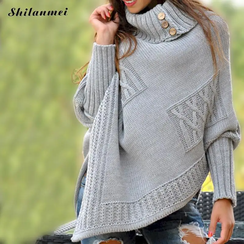 2019 Модный женский вязаный свитер пуловер средней длины с рукавом летучая мышь