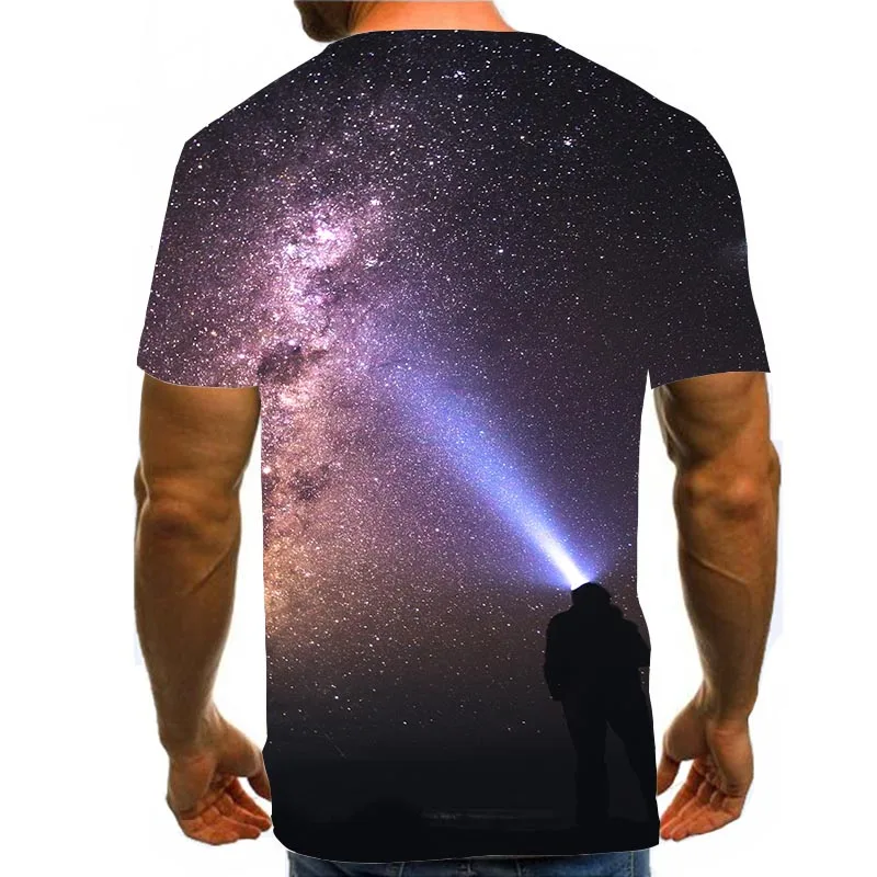 

Men Graphic T Shirts 3D Print Shirt Round Neck Summer Short Sleeve Constellation Tops Galaxy Tees Brown