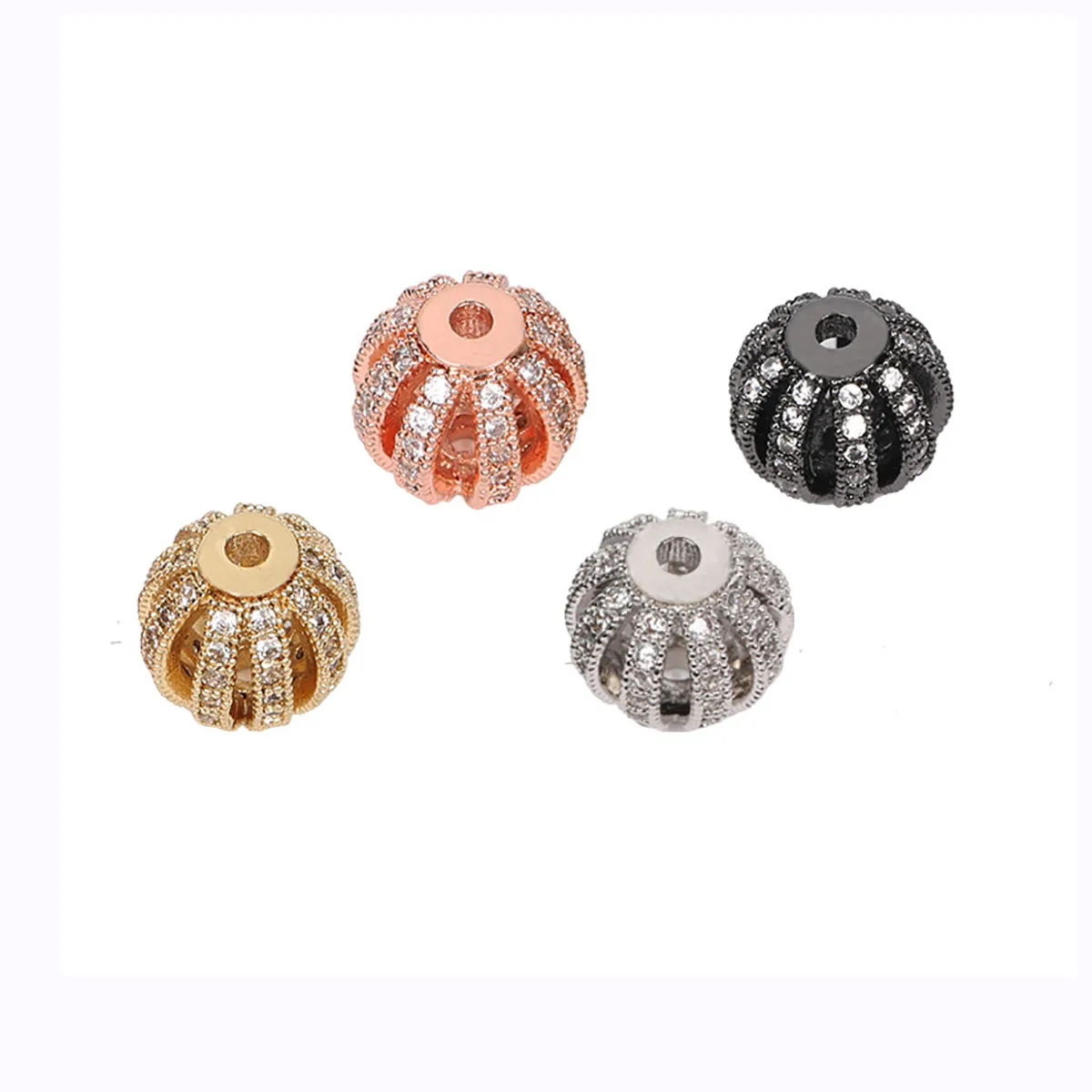 

10mm 4 Color Copper Hollow Accessories Stereoscopic Watermelon Bead CZ Charm Bracelet Necklace Women Finding DIY Jewelry Making